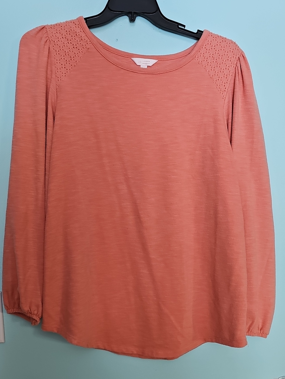 LC Lauren Conrad Coral Eyelet Shoulder Long Sleeve Top